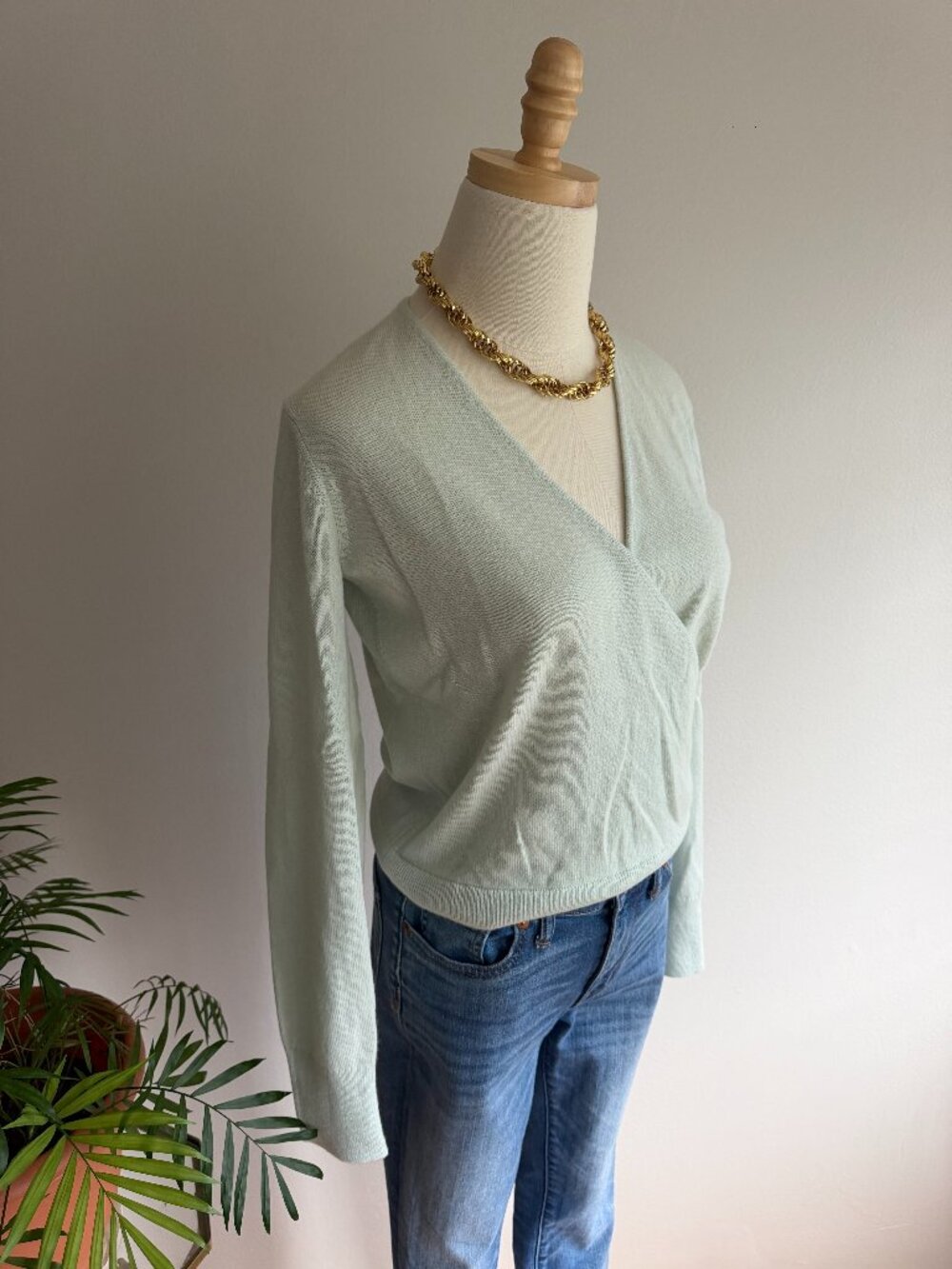 Everlane 100% Cashmere Wrap Sweater in Sage Green Size Small
